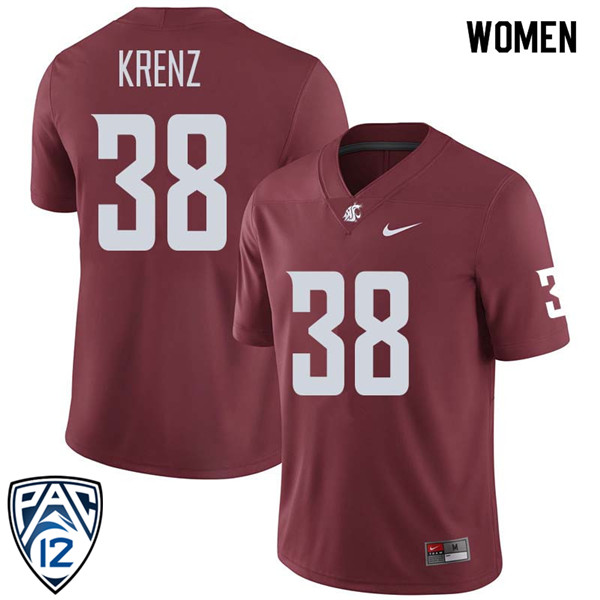 Women #38 Riley Krenz Washington State Cougars College Football Jerseys Sale-Crimson